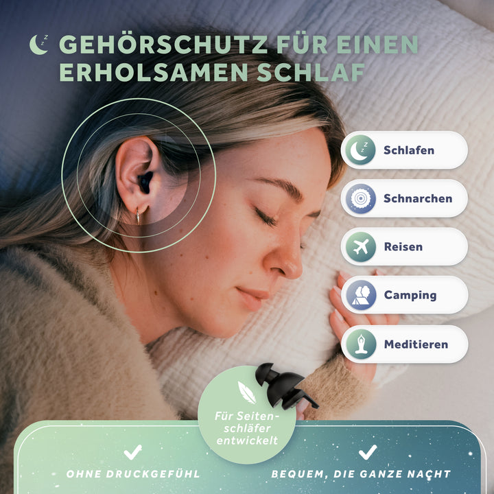 Dream+ | Bouchons d'oreilles de protection auditive pour dormeurs latéraux